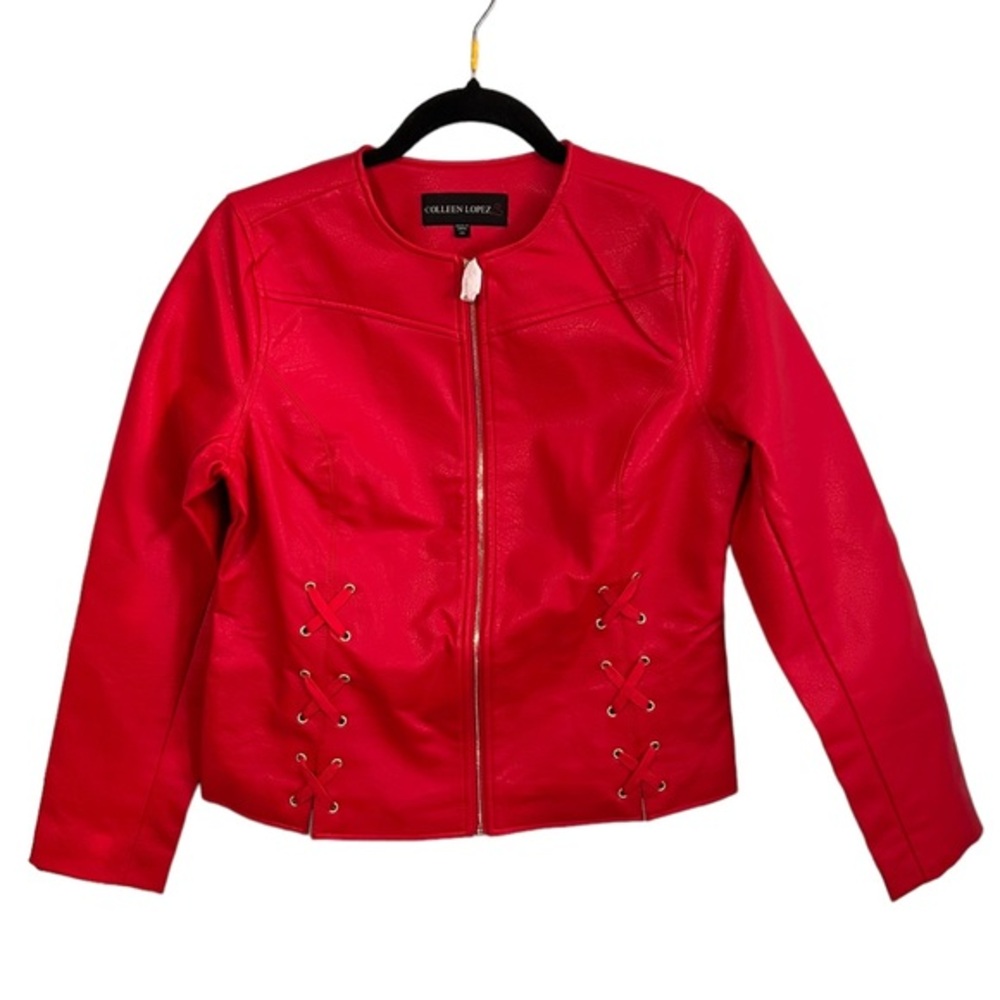 Colleen Lopez Red Faux Leather Jacket Size XS